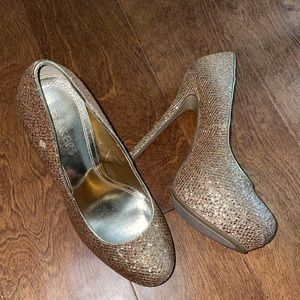 Gold sparkle glitter platform high heels